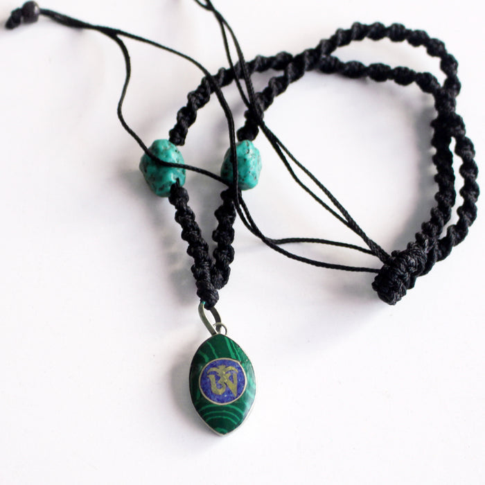 Lapis Inlaid Tibetan Om Pendant Necklace - nepacrafts