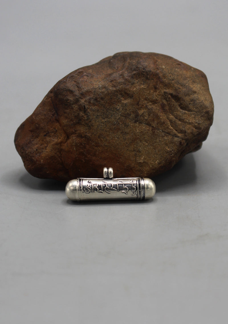 Sterling Silver Om Mani Carved Pipe Ghau Pendant