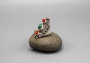 Filigree Design Inlaid Sterling Silver Chunky Finger Ring - nepacrafts