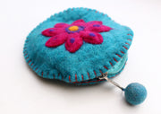 Round Flower Patchwork Colorful Felt Coin Purse - nepacrafts
