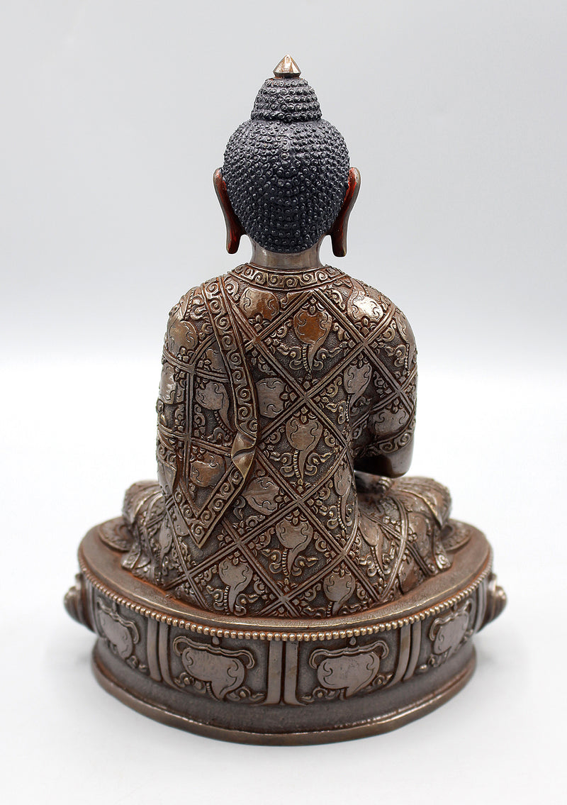 Copper Oxidized Amitabha Buddha Statue with Conch Carved
