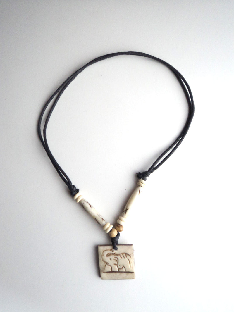 Elephant Carved Bone Pendant Necklace - nepacrafts