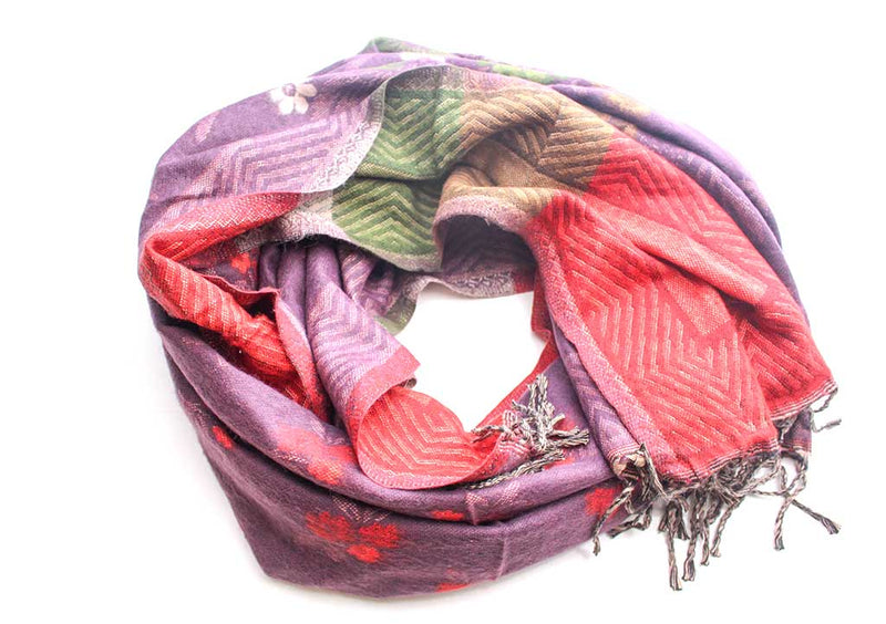 Rose and Daisy Flower Printed Handloomed Yak Wool Shawl - nepacrafts