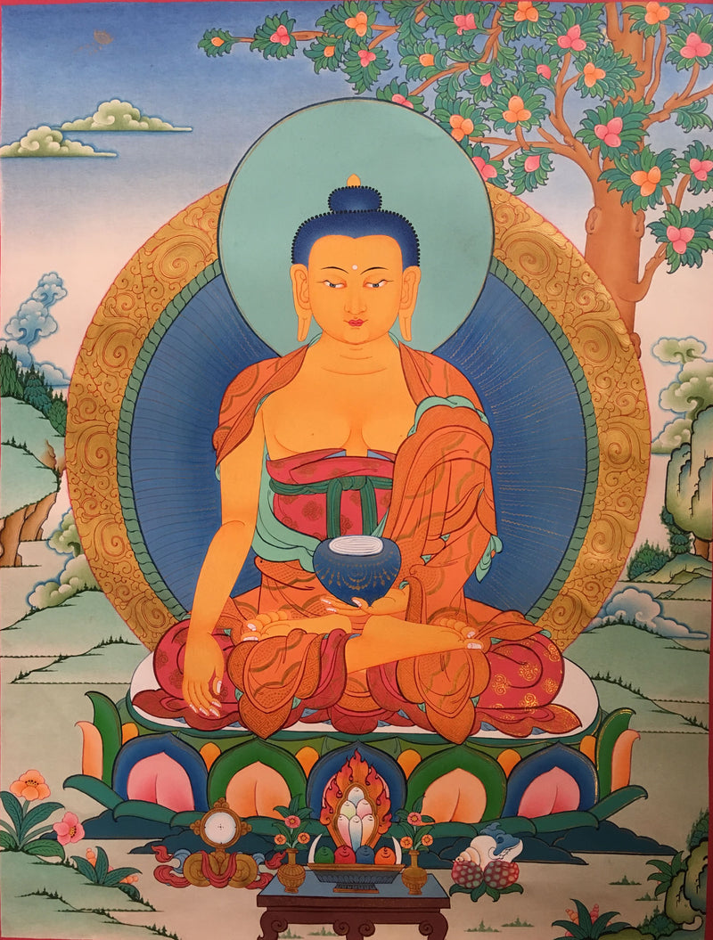 Peaceful thangka of Shakyamuni 66x50cm NTH124 - nepacrafts