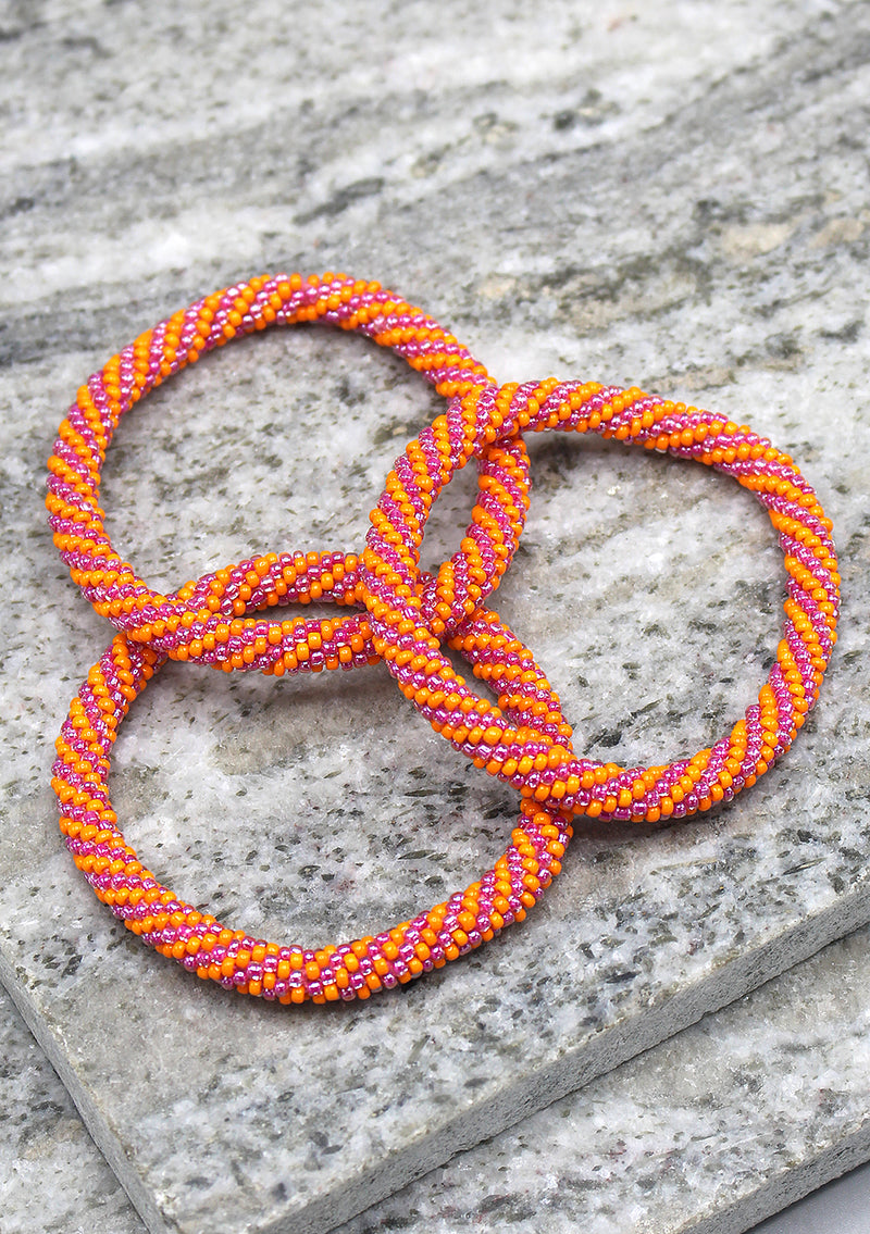 Orange and Light Purple Colors Swirl Glass Beads Bracelet