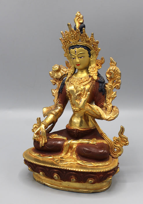 Partly Gold Plated Magical White Tara Statue 8" High SSST036
