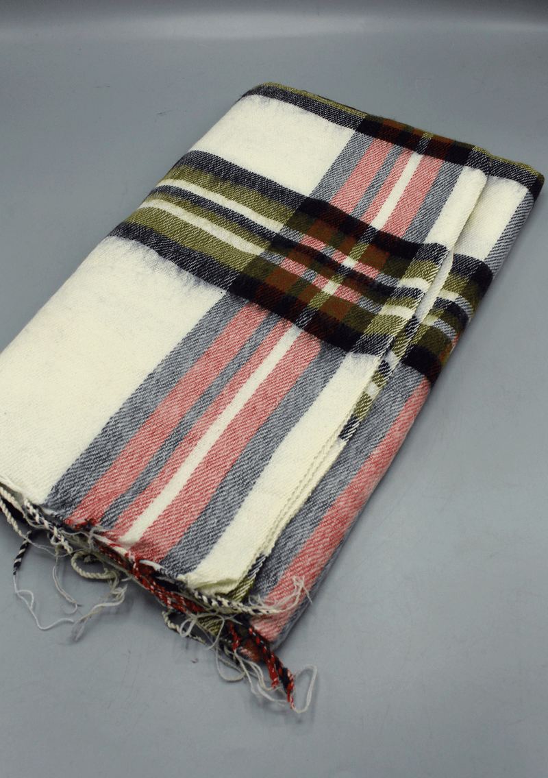 Yak Wool Check White Kathmandu Scarf