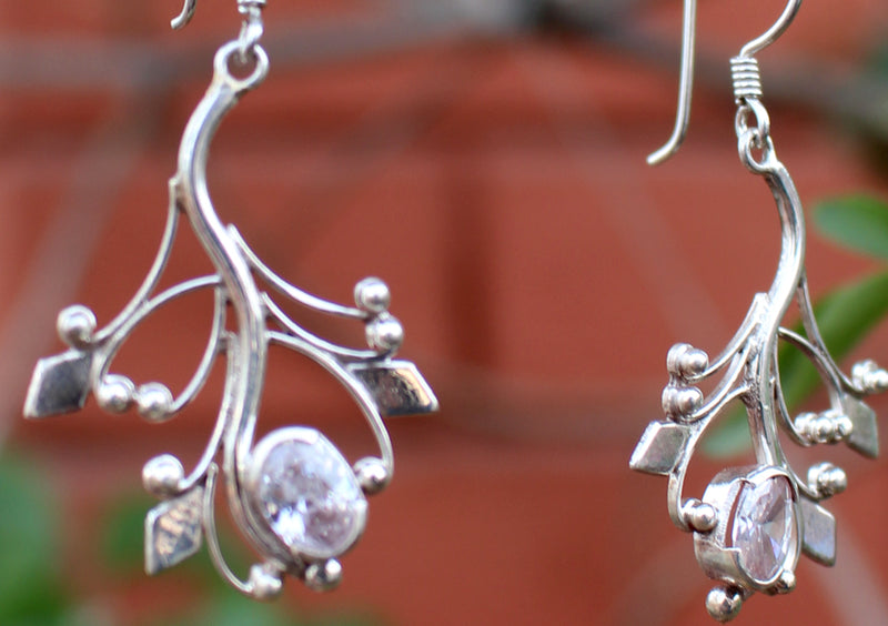 Leaf Design Silver Sterling Tibetan Earrings - nepacrafts