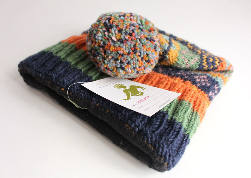 Orange Pure and Soft Wool Winter Sherpa Pom Pom Beanie - nepacrafts