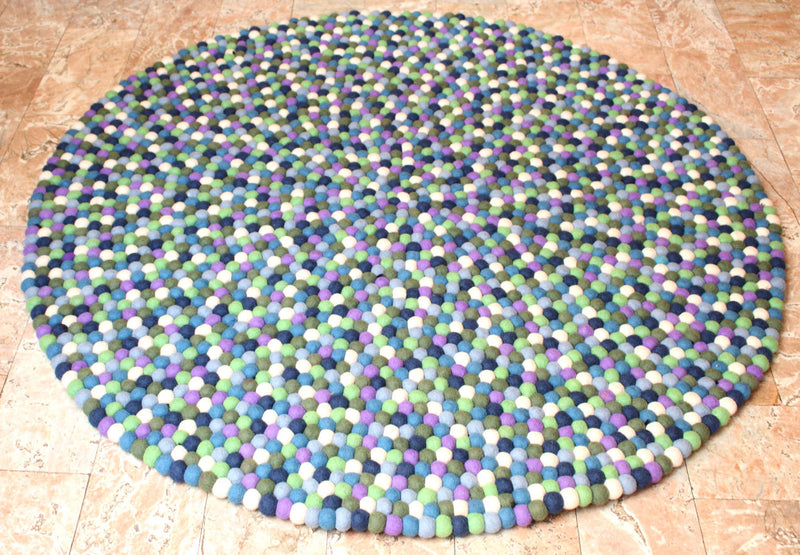 Blue Berry Felt Ball 120 cm round Area Rug - nepacrafts