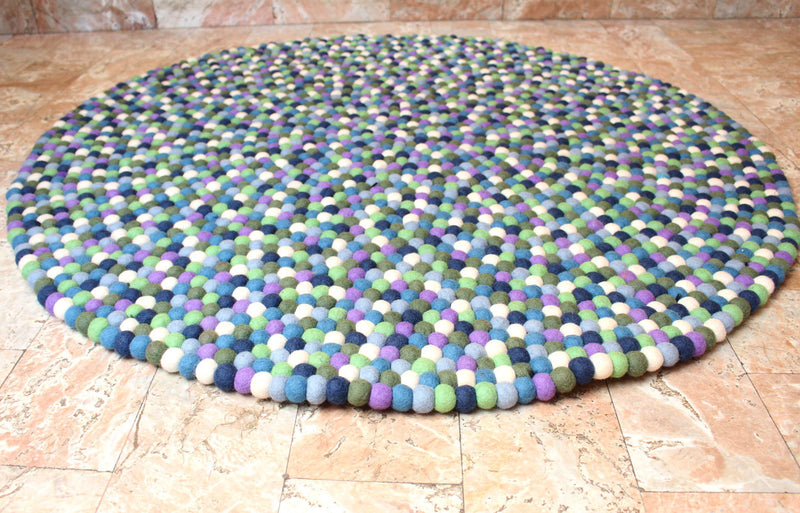 Blue Berry Felt Ball 120 cm round Area Rug - nepacrafts