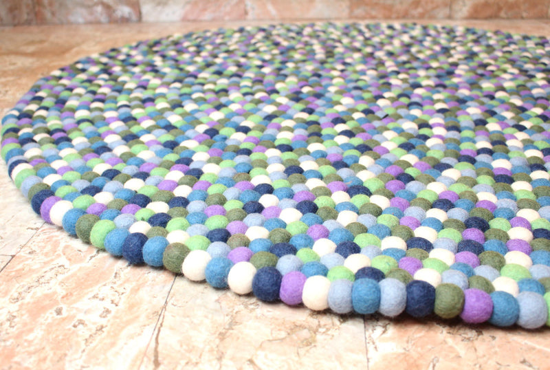 Blue Berry Felt Ball 120 cm round Area Rug - nepacrafts