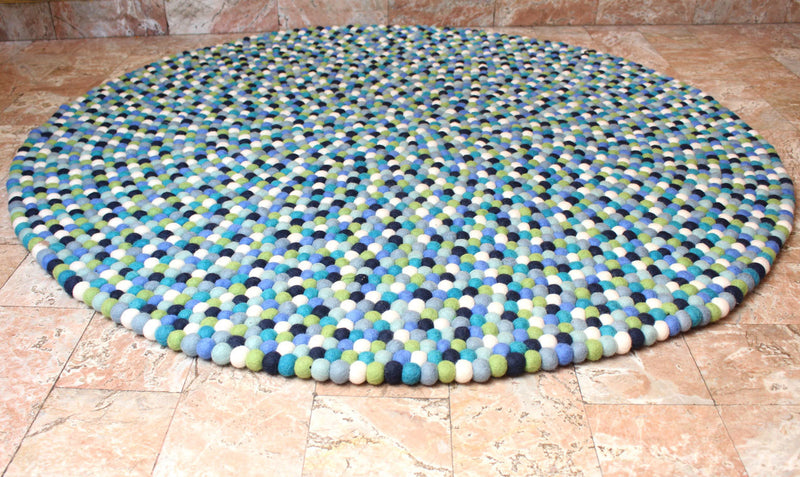 Blue Berry Felt Ball 140 cm round Area Rug - nepacrafts