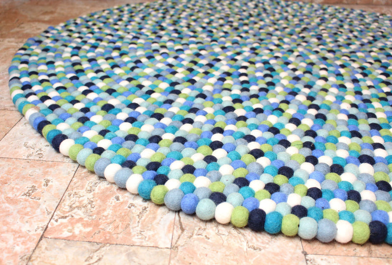 Blue Berry Felt Ball 140 cm round Area Rug - nepacrafts