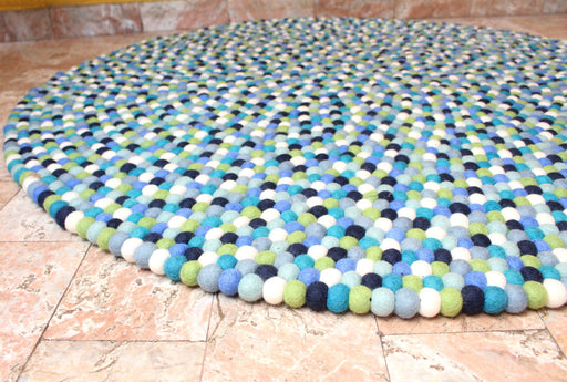 Blue Berry Felt Ball 140 cm round Area Rug - nepacrafts