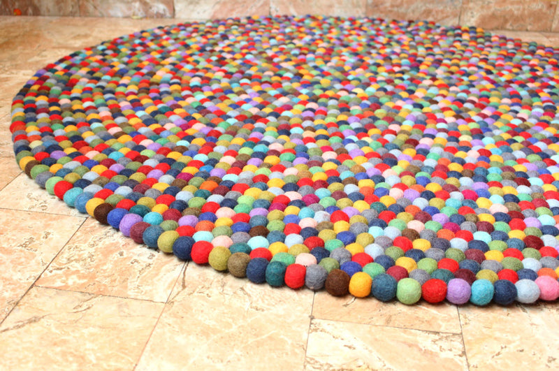 Felt Ball Multicolor Blue Color 140 cm Area Rug - nepacrafts