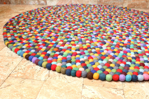 Felt Ball Multicolor Blue Color 140 cm Area Rug - nepacrafts