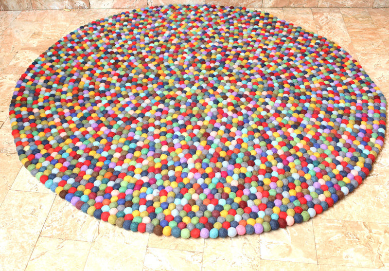 Felt Ball Multicolor Blue Color 140 cm Area Rug - nepacrafts