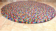 Felt Ball Multicolor Blue Color 140 cm Area Rug - nepacrafts