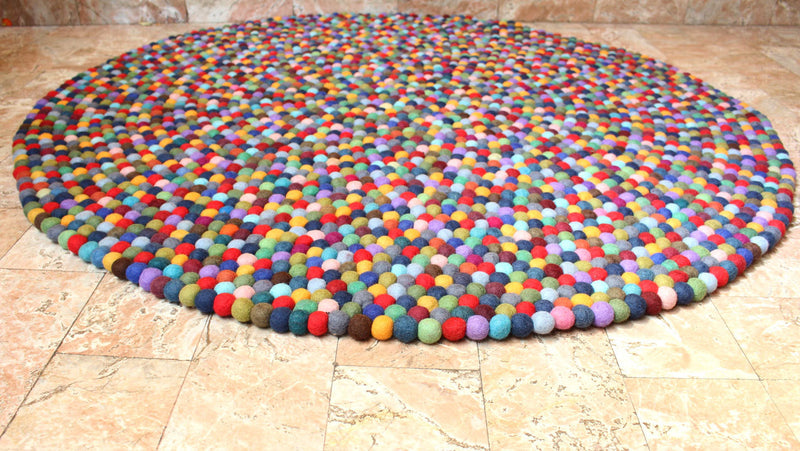 Felt Ball Multicolor Blue Color 140 cm Area Rug - nepacrafts