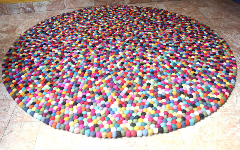 Felt Ball Rug Black Red Multicolor Area Rugs 150 cm - nepacrafts