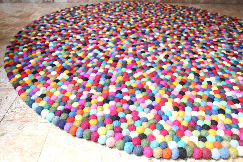 Felt Ball Rug Black Red Multicolor Area Rugs 150 cm - nepacrafts
