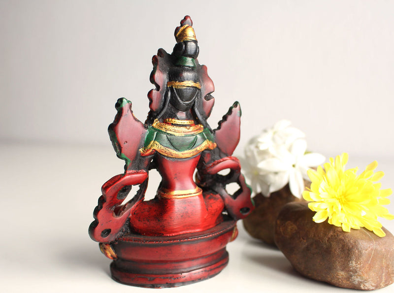 Resin Statue of Green Tara with Reddish Patina 5" high - nepacrafts
