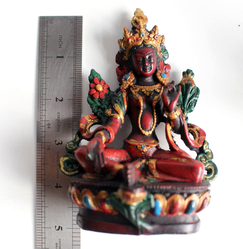 Resin Statue of Green Tara with Reddish Patina 5" high - nepacrafts