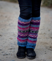 Light Blue Multicolored Pure Woolen Leg warmers - nepacrafts