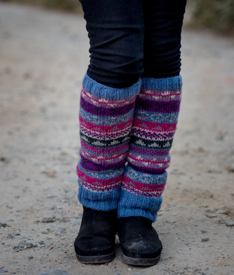 Light Blue Multicolored Pure Woolen Leg warmers - nepacrafts