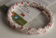White Silver and Pink Crocheted Beads Roll On Bracelet - nepacrafts