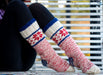Red White Winter Combo of Hand Knitted Pure Woolen Cap, Convertible Mittens and Socks - nepacrafts