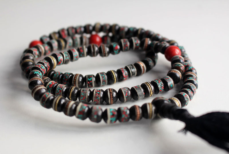 Inlaid Black Bone 108 Tassel Mala - nepacrafts