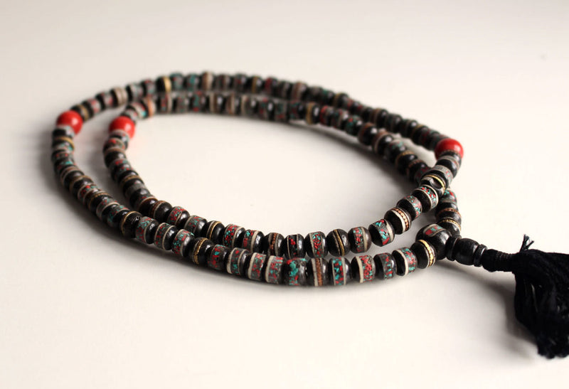 Inlaid Black Bone 108 Tassel Mala - nepacrafts