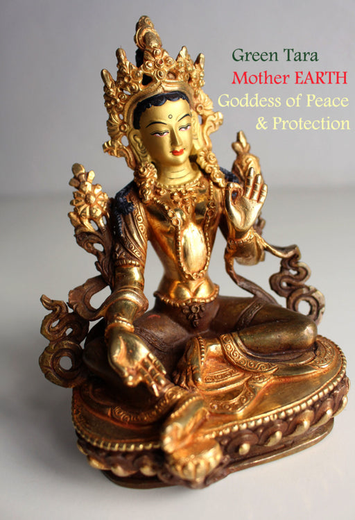 Partly Gold Plated Green Tara Statue 6" SSST320 - nepacrafts