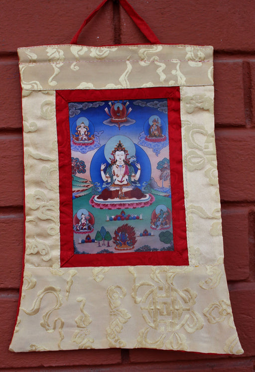 Tibetan Deities Photo Brocade Banner - nepacrafts