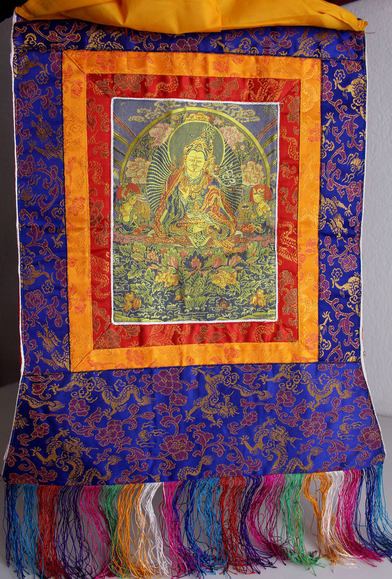 Guru Padmasambhava Embroidered Silk Brocade Fabric Thangka - nepacrafts