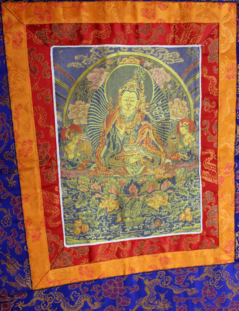 Guru Padmasambhava Embroidered Silk Brocade Fabric Thangka - nepacrafts