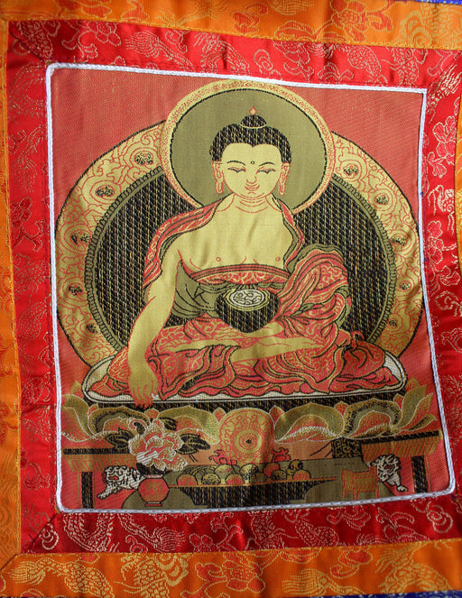 Shakyamuni Buddha Embroidered Silk Brocade Fabric Thangka - nepacrafts