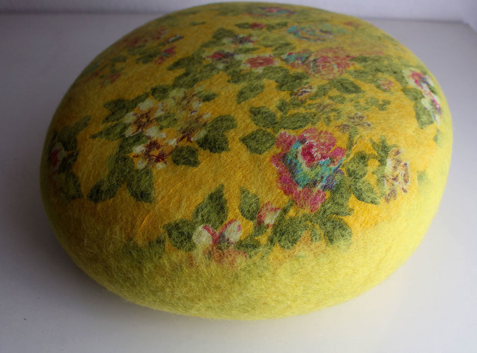 Yellow Round Soft Flower Felt Cushion - nepacrafts