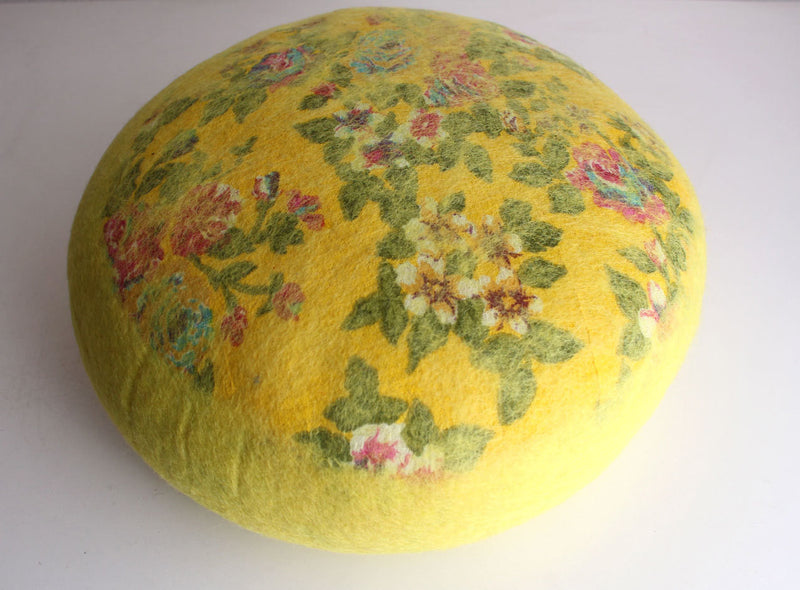 Yellow Round Soft Flower Felt Cushion - nepacrafts
