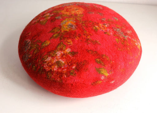 Red Round Soft Multiflower Felt Cushion - nepacrafts