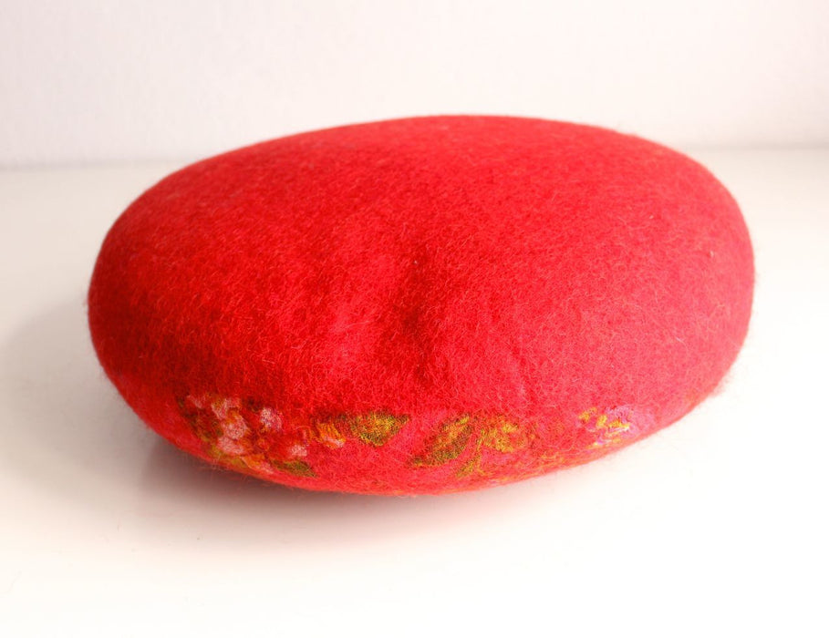 Red Round Soft Multiflower Felt Cushion - nepacrafts
