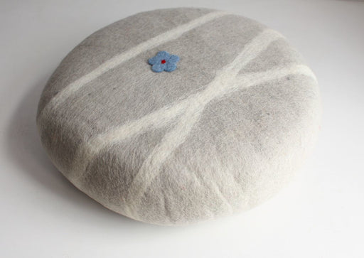 Natural Gray Designer Large Felt Round Pillow - nepacrafts