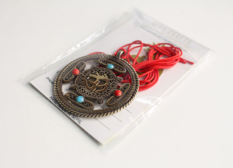 Om White Metal Tibetan Mandala Pendant - nepacrafts