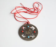 Om White Metal Tibetan Mandala Pendant - nepacrafts