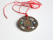 Om & Double Dorjee White Metal Tibetan Mandala Pendant - nepacrafts