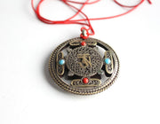 Kalachakra White Metal Tibetan Mandala Pendant - nepacrafts