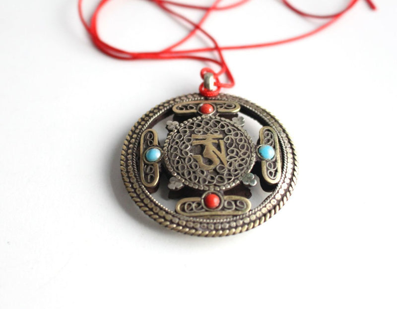 Kalachakra White Metal Tibetan Mandala Pendant - nepacrafts