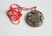 Om &  Kalachakra White Metal Tibetan Mandala Pendant - nepacrafts